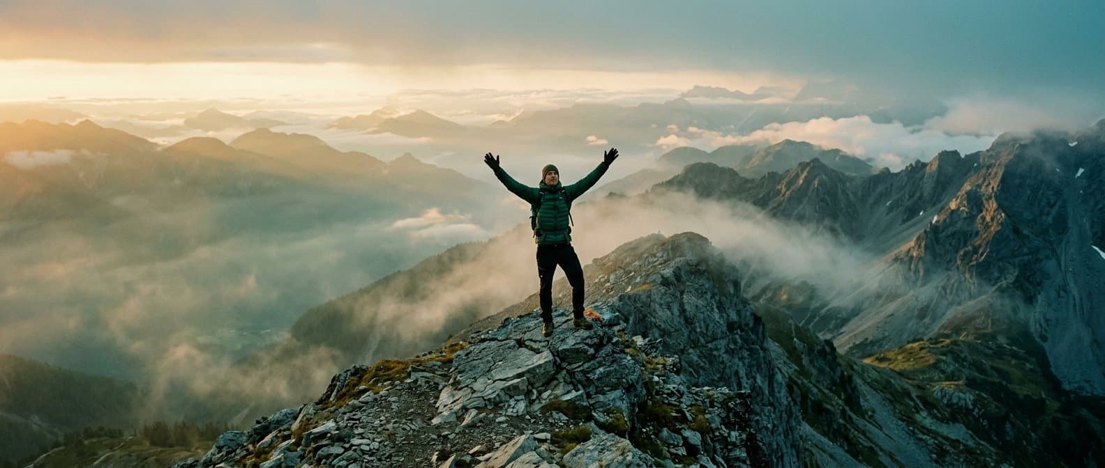 Persona en la cumbre al amanecer
